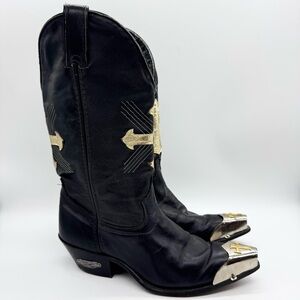 Code West Cross Design Metal Snip Toe Black Tall Western Cowgirl Boots Size 7.5